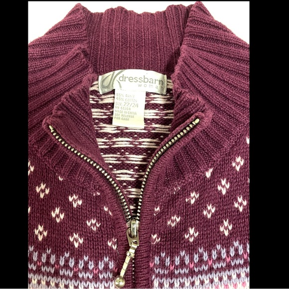 VTG Zip Cardigan Dressbarn Womens 22/24 Fair Isle Thick Knit 90s Ramie/Cotton - Picture 5 of 7